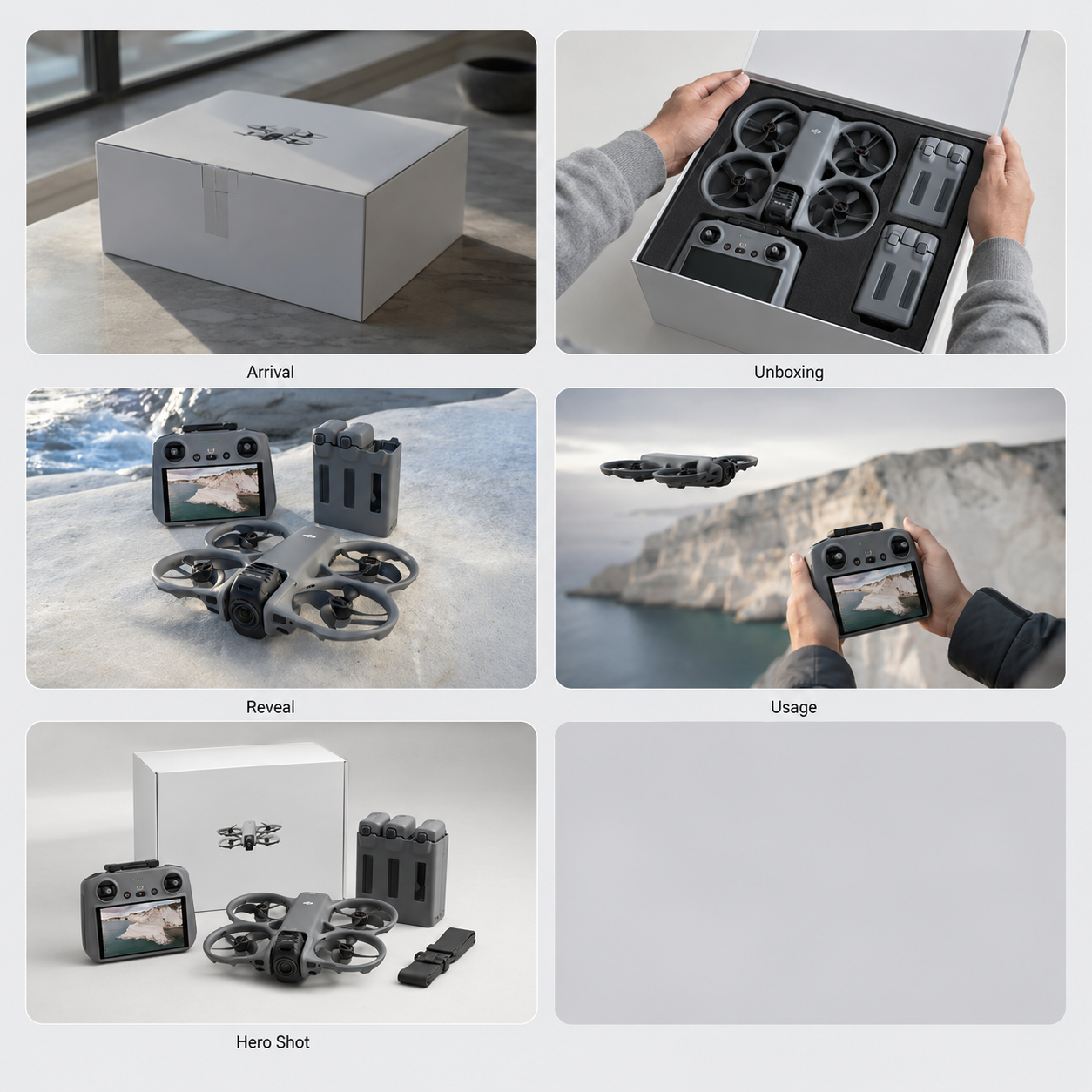 Drone Product Reveal — 5-scene storyboard preview
